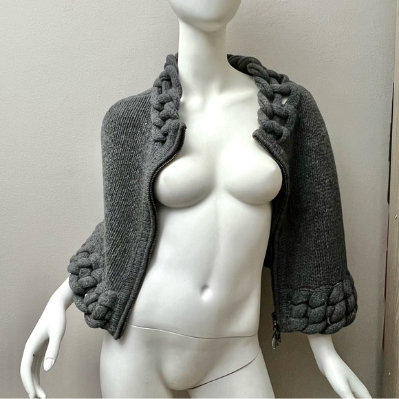 ROBERTA SCARPA Grey 100% Wool Knitted Poncho Made in ITALY Size M fits S-M - Picture 2 of 7